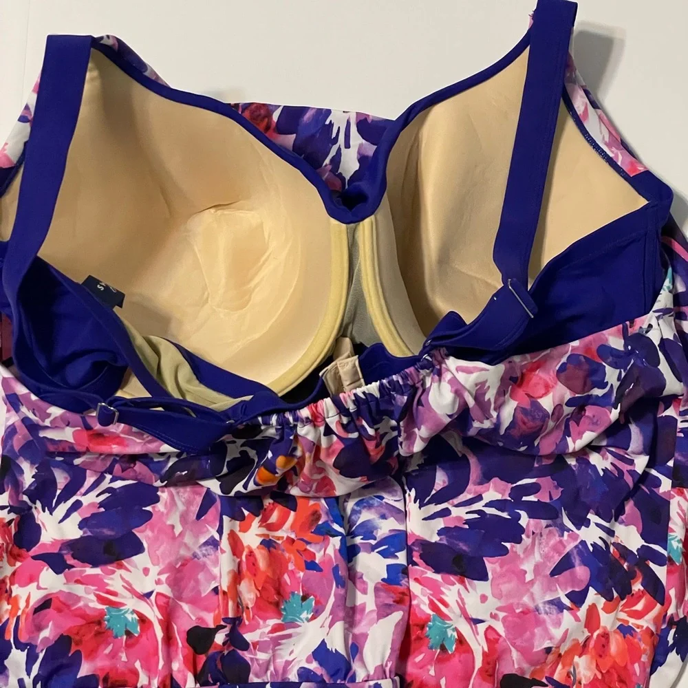 Swimsuits For All Women's Drape Cowl Plus Size Bra Underwire Tankini Top 44DDD